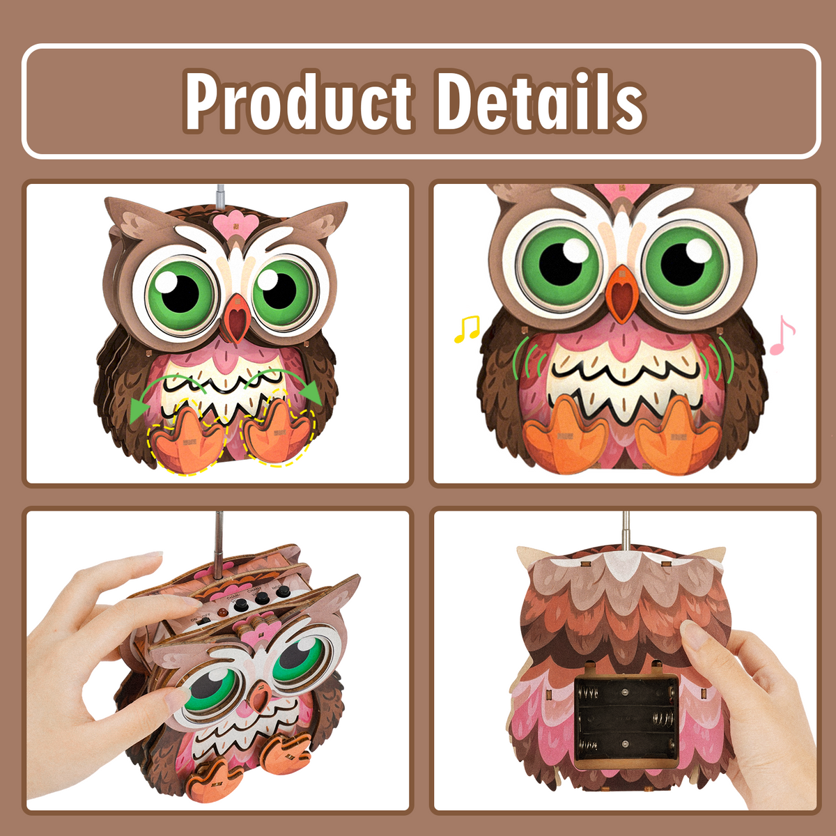 Baby Owl 3D Bluetooth Radio Speaker, STEM Wooden Puzzle Kit