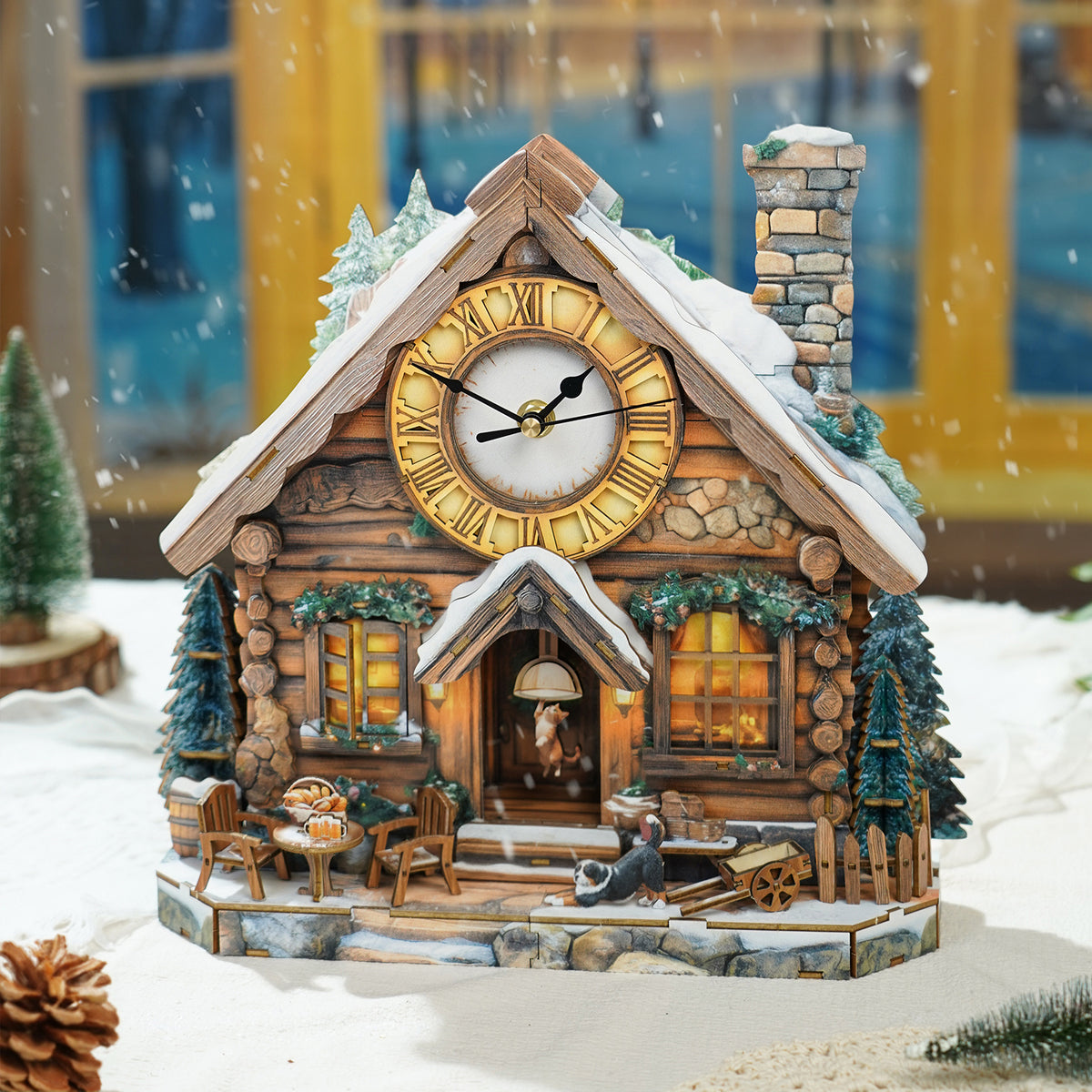 Forest Cabin 3D Wooden Puzzle Clock, Gift for DIY Lovers, Home Decor