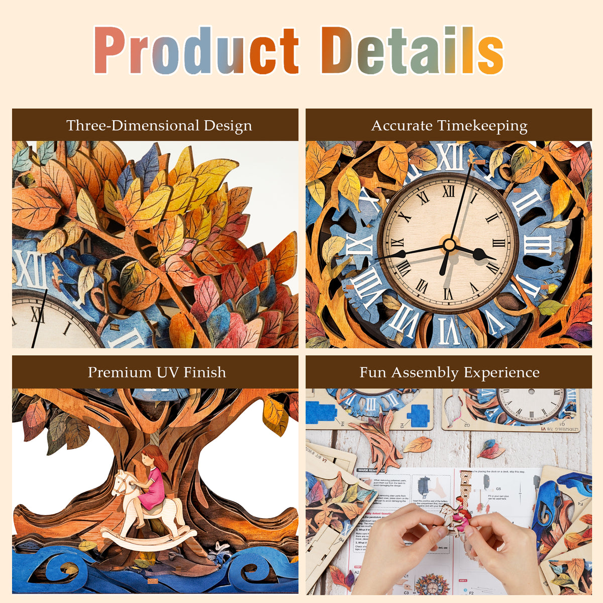 Tree of Life 3D Wooden Puzzle Clock, Gift for DIY Lovers, Home Decor