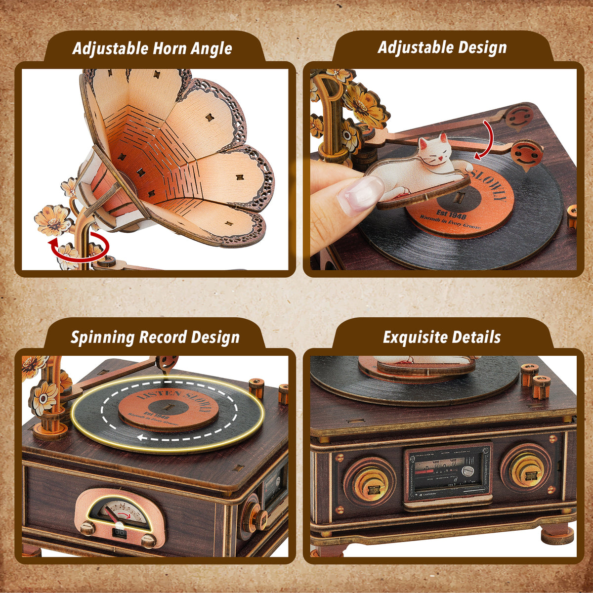 Bygone Days and the Cat Mechanical DlY Kit, 3D Wooden Music Box