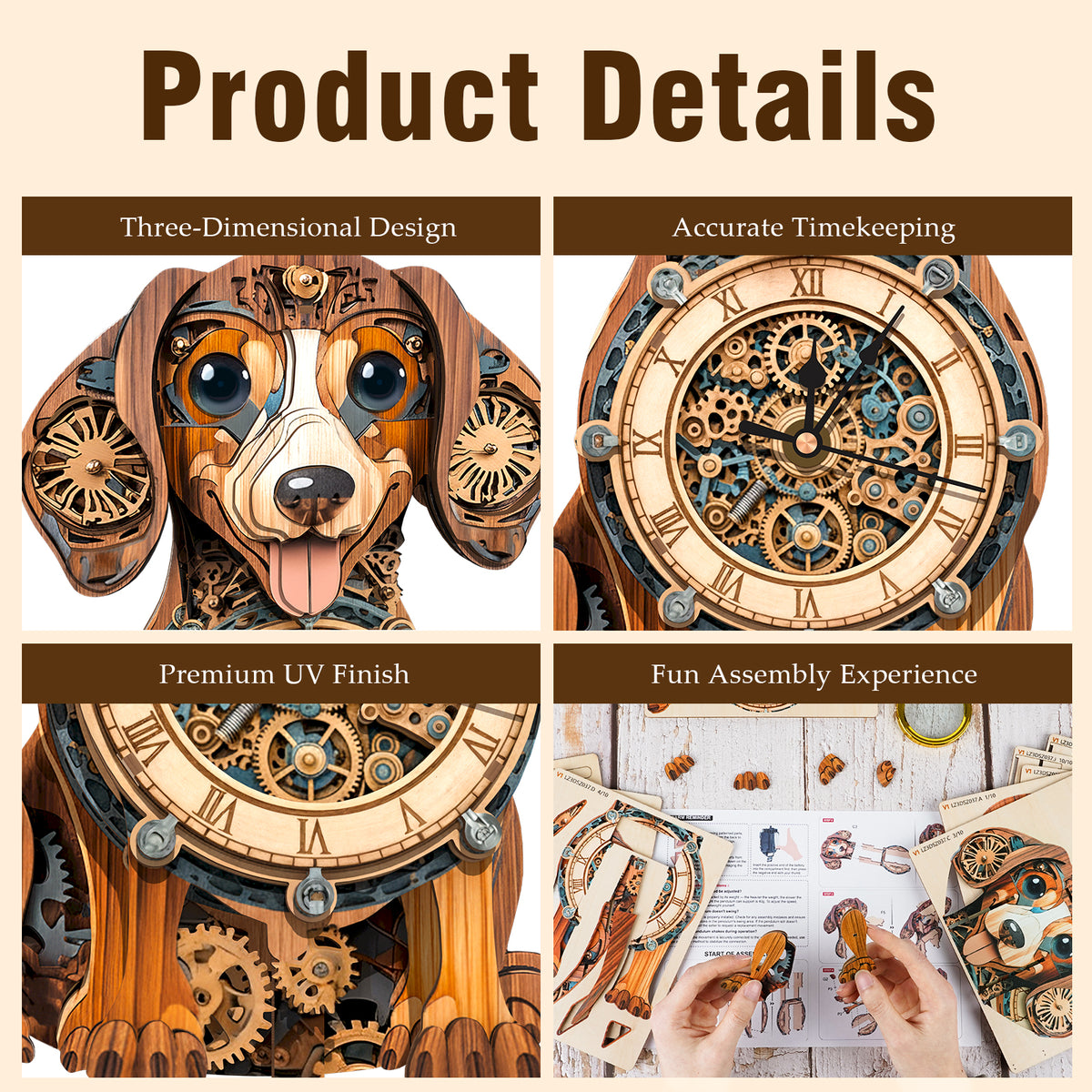 Dachshund 3D Wooden Puzzle Clock, Gift for DIY Lovers, Home Decor