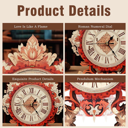 Flame Flower 3D Wooden Puzzle Clock, Gift  for DIY Lovers, Home Decor