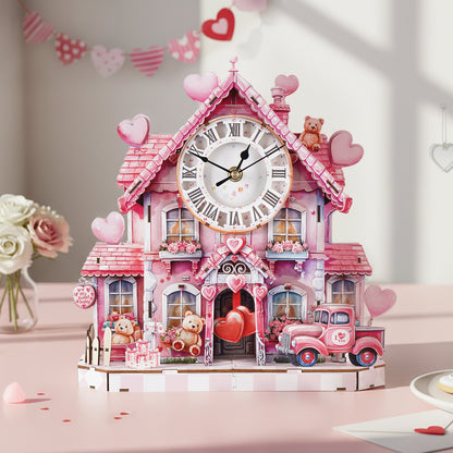 Sweet House 3D Wooden Puzzle Clock, Gift  for Valentine's Day, Home Decor