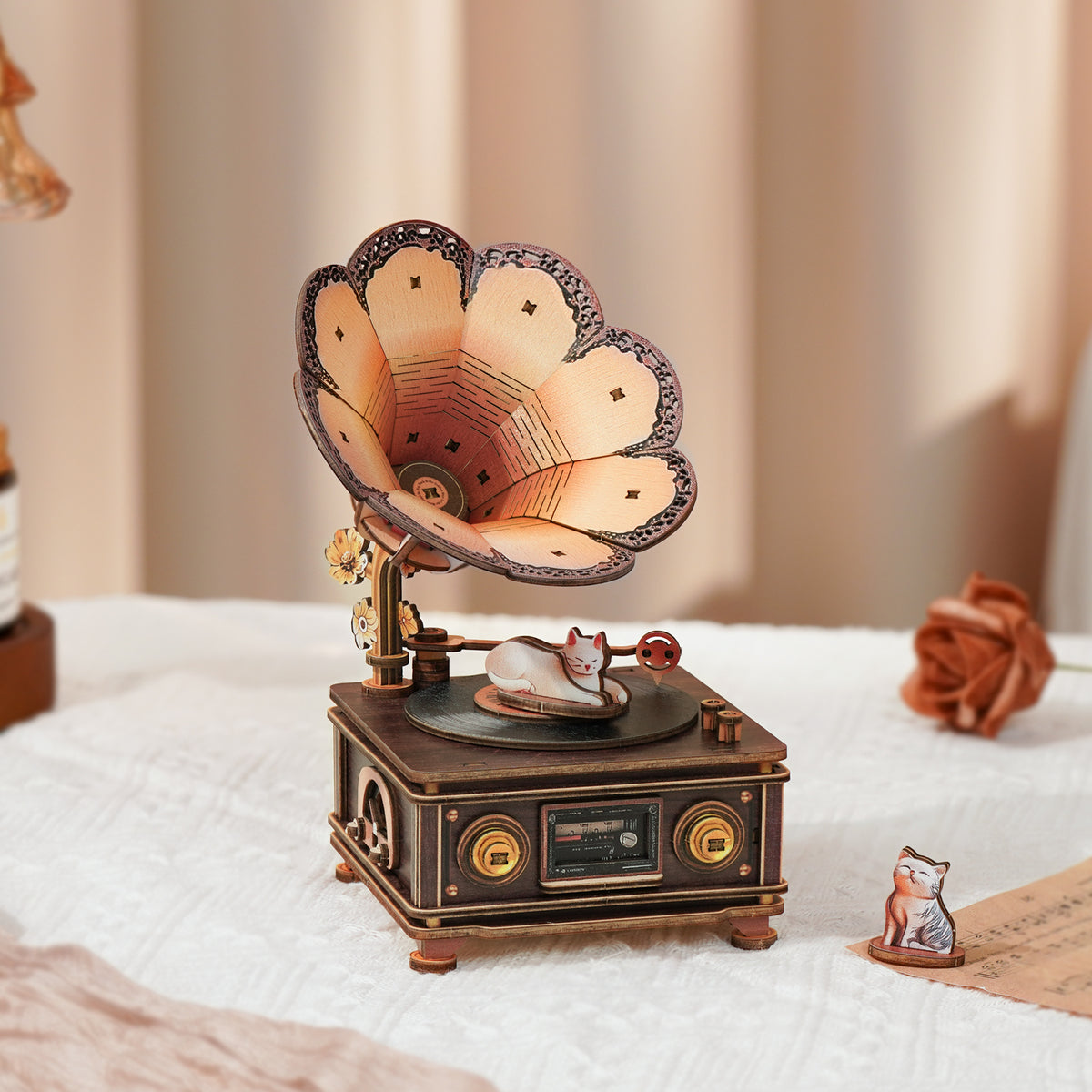 Bygone Days and the Cat Mechanical DlY Kit, 3D Wooden Music Box