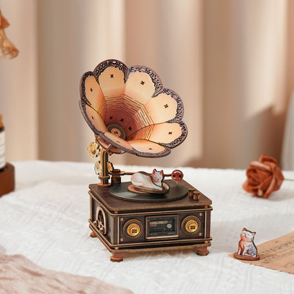 Bygone Days and the Cat Mechanical DlY Kit, 3D Wooden Music Box