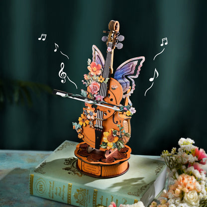 Floral Cello Mechanical DIY Kit, 3D Wooden Music Box
