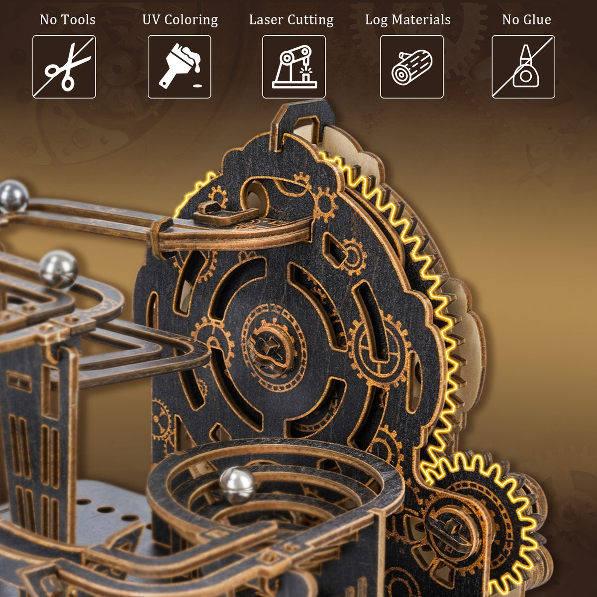 Steampunk Marble Run 3D Wooden Puzzle