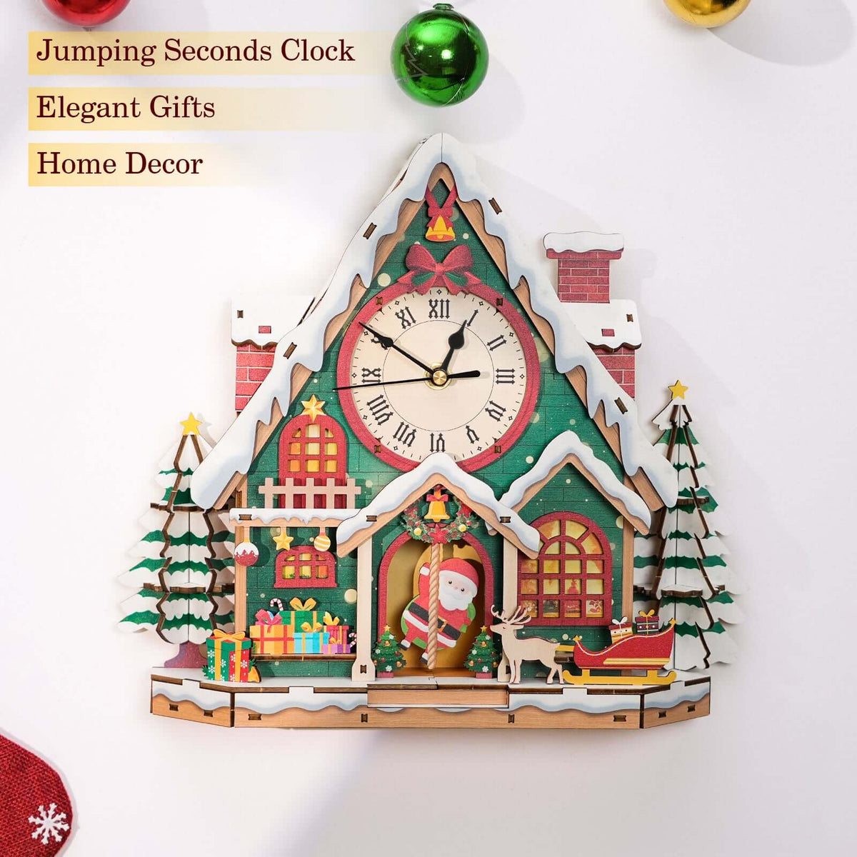 Happy Christmas 3D Wooden Puzzle Clock, Gift  for DIY Lovers, Home Decor