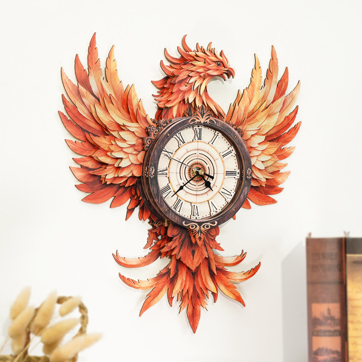 Fire Phoenix 3D Wooden Puzzle Clock, Gift  for DIY Lovers, Home Decor