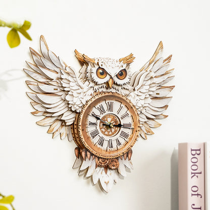 Snowy Owl 3D Wooden Puzzle Clock, Gift  for DIY Lovers, Home Decor