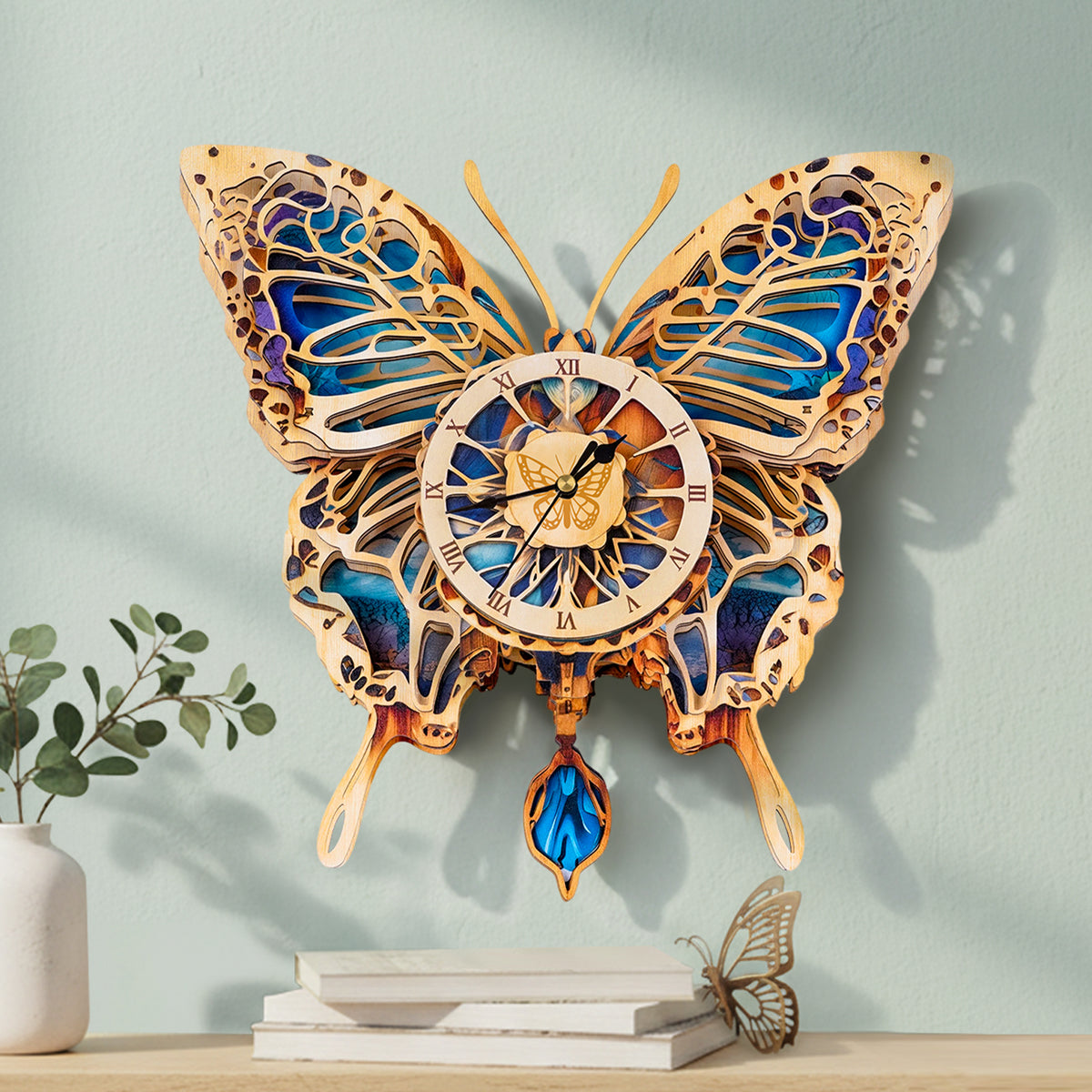 Butterfly 3D Wooden Puzzle Clock, Gift  for DIY Lovers, Home Decor