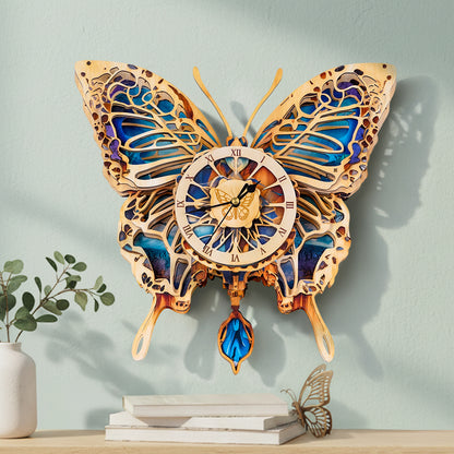 Butterfly 3D Wooden Puzzle Clock, Gift  for DIY Lovers, Home Decor