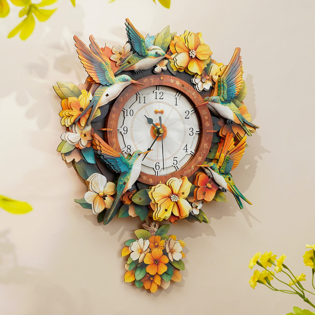 Garden Wingbeats 3D Wooden Puzzle Clock, Gift  for DIY Lovers, Home Decor