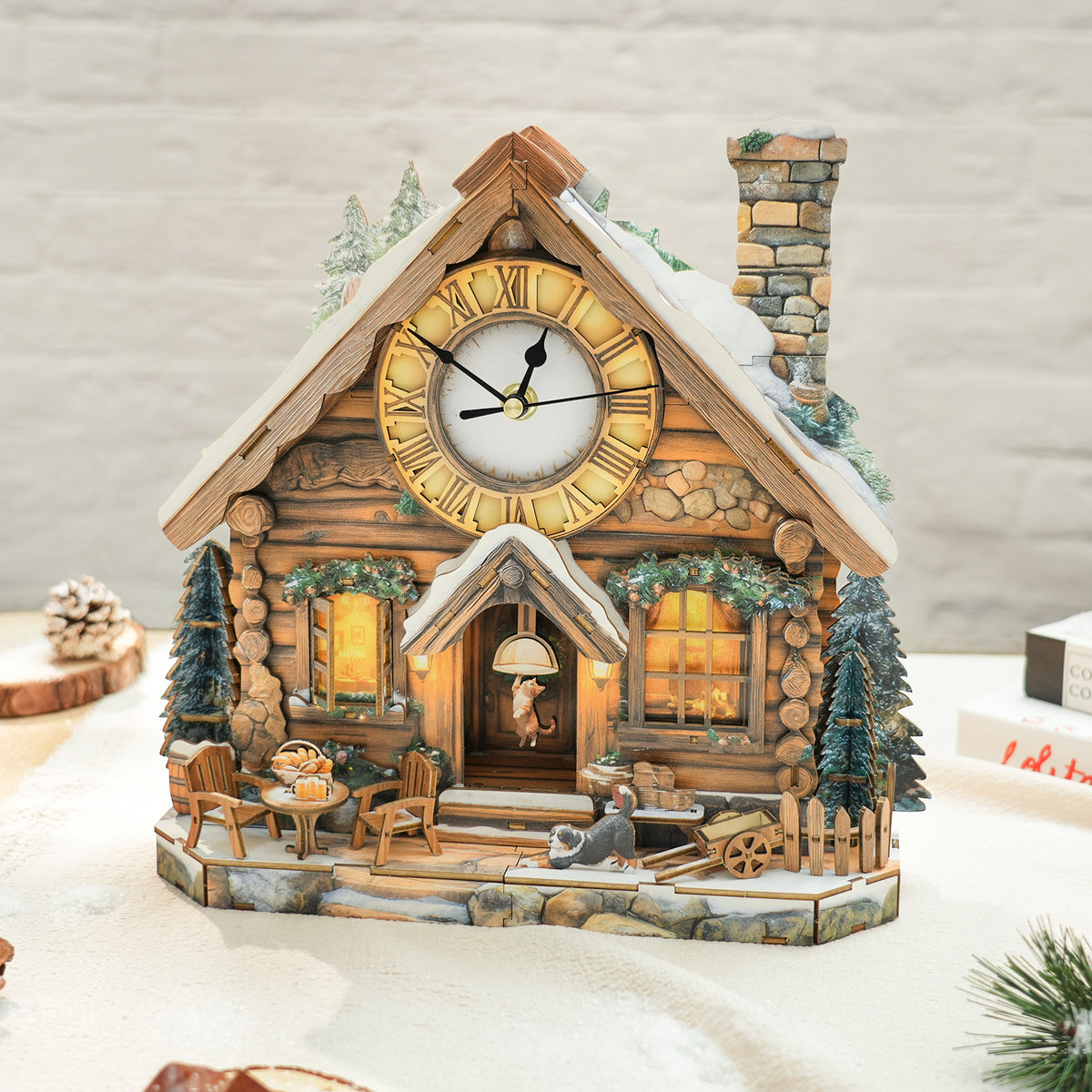 Forest Cabin 3D Wooden Puzzle Clock, Gift  for DIY Lovers, Home Decor