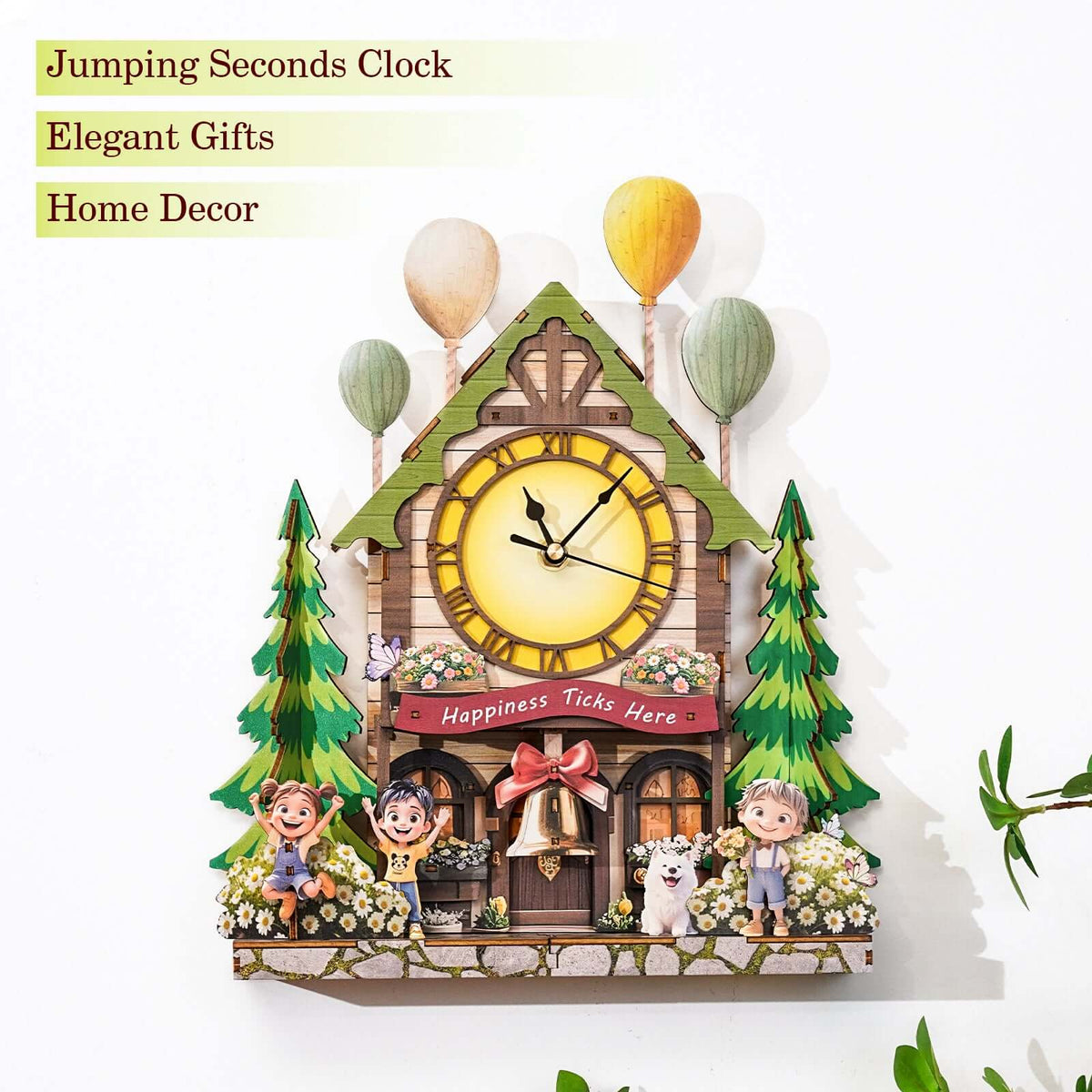 Balloon House 3D Wooden Puzzle Clock, Gift  for DIY Lovers, Home Decor