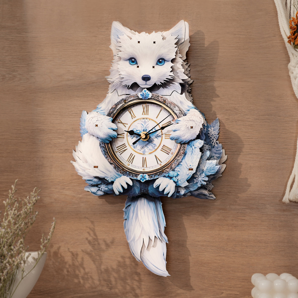 Arctic Fox 3D Wooden Puzzle Clock, Gift  for DIY Lovers, Home Decor