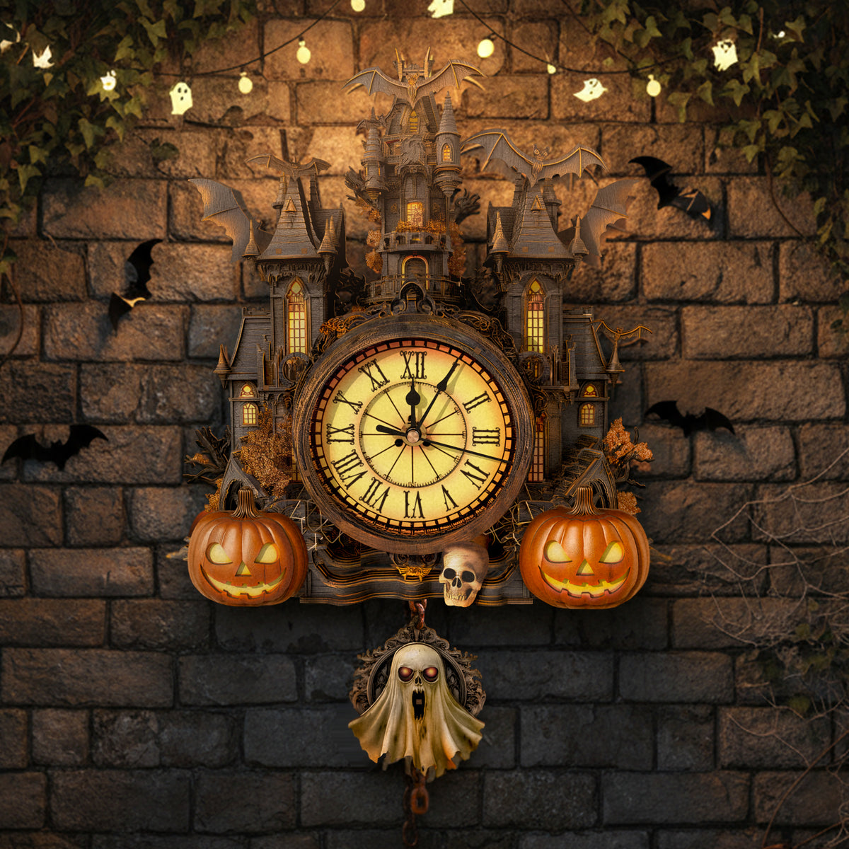 Spooky Castle 3D Wooden Puzzle Clock, Gift  for DIY Lovers, Home Decor