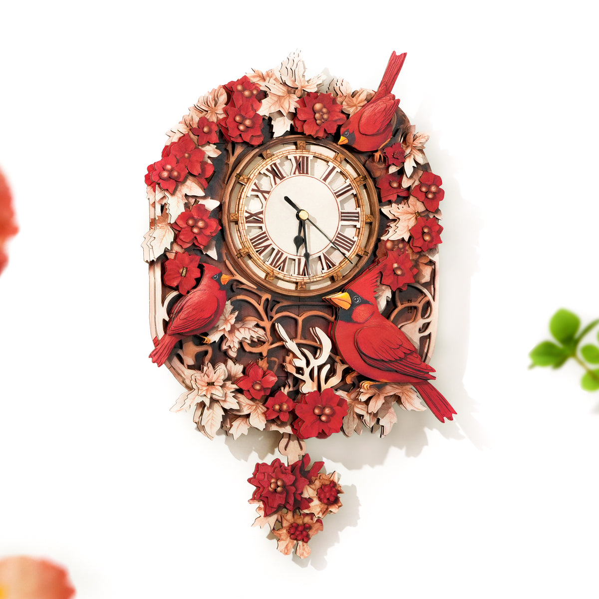 Cardinal Bird 3D Wooden Puzzle Clock, Gift  for DIY Lovers, Home Decor