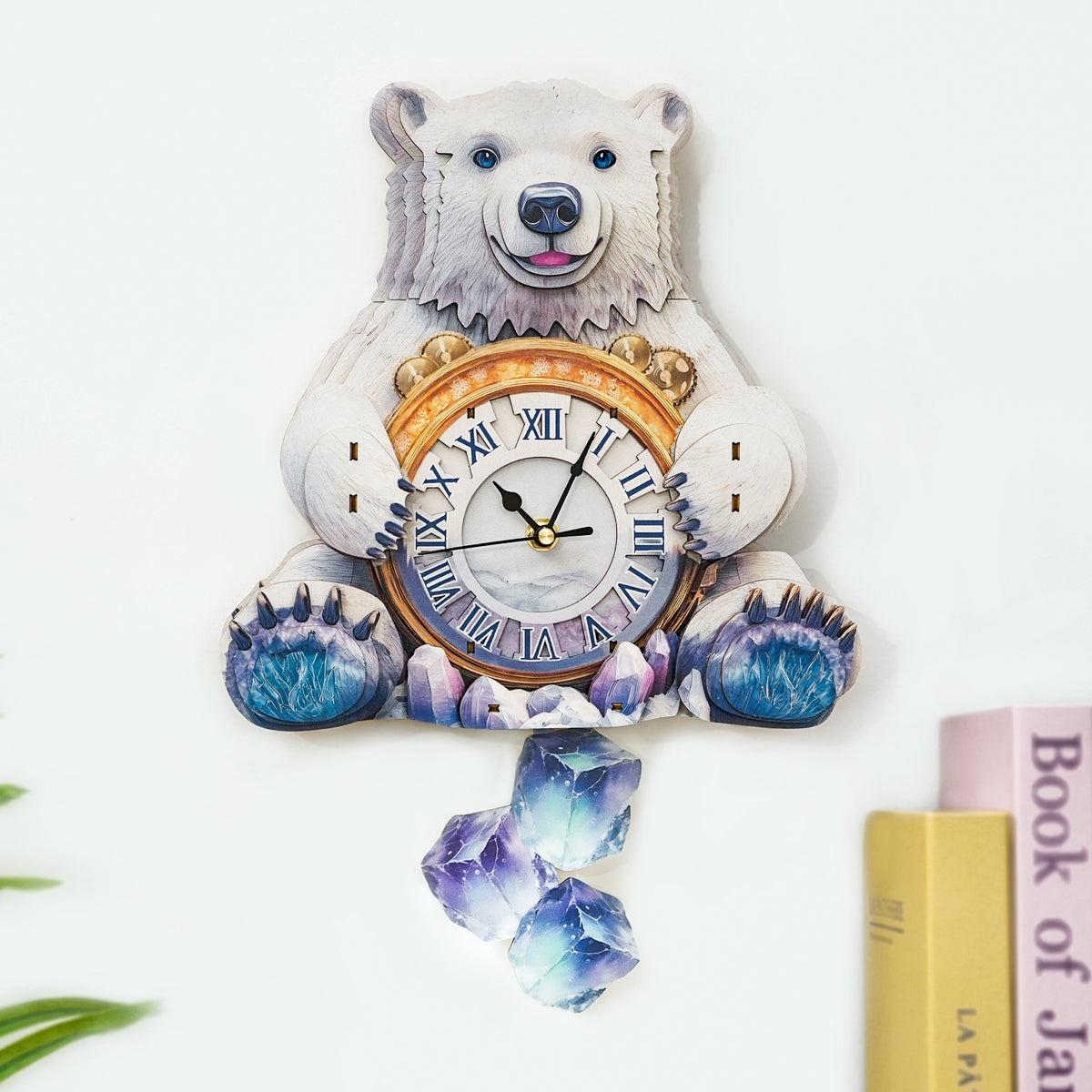 Polar Bear 3D Wooden Puzzle Clock, Gift  for DIY Lovers, Home Decor