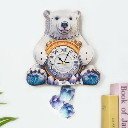 Polar Bear 3D Wooden Puzzle Clock, Gift  for DIY Lovers, Home Decor