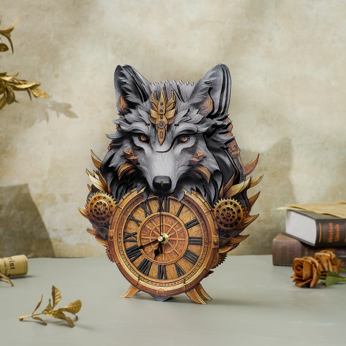 Wolf Totem 3D Wooden Puzzle Clock, Gift  for DIY Lovers, Home Decor