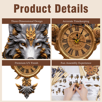 Wolf Totem 3D Wooden Puzzle Clock, Gift  for DIY Lovers, Home Decor