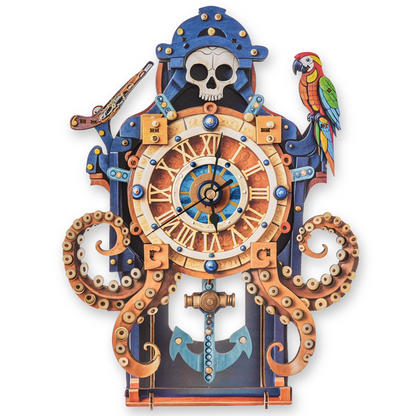 Skull Captain's Phantom Voyage 3D Wooden Puzzle Clock, Gift  for DIY Lovers, Home Decor