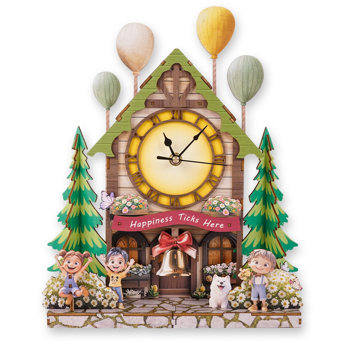 Balloon House 3D Wooden Puzzle Clock, Gift  for DIY Lovers, Home Decor
