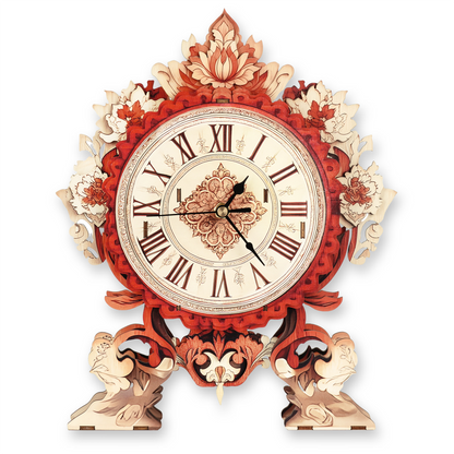 Flame Flower 3D Wooden Puzzle Clock, Gift  for DIY Lovers, Home Decor