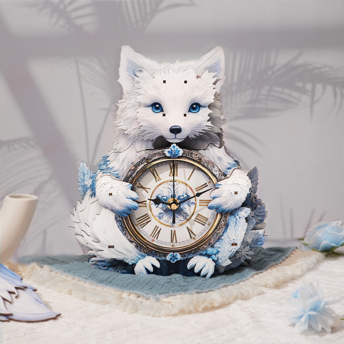 Arctic Fox 3D Wooden Puzzle Clock, Gift  for DIY Lovers, Home Decor