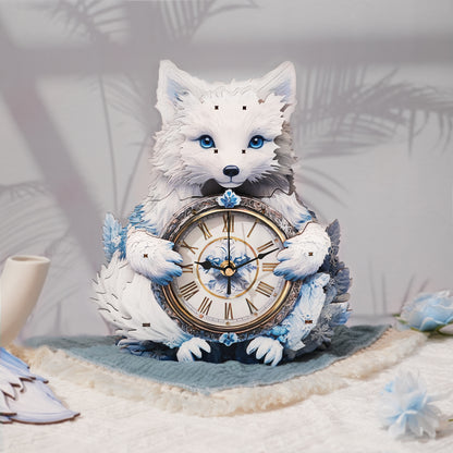 Arctic Fox 3D Wooden Puzzle Clock, Gift  for DIY Lovers, Home Decor