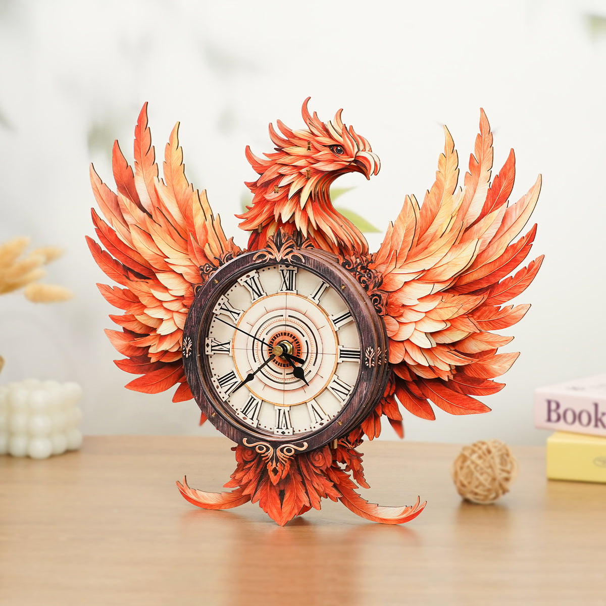 Fire Phoenix 3D Wooden Puzzle Clock, Gift  for DIY Lovers, Home Decor