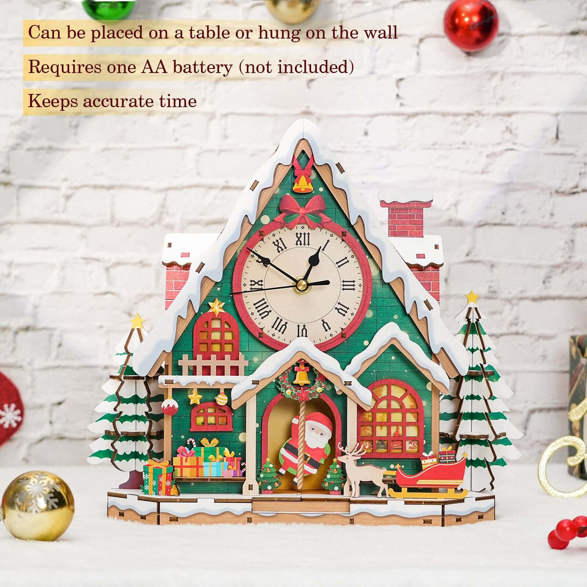 Happy Christmas 3D Wooden Puzzle Clock, Gift  for DIY Lovers, Home Decor