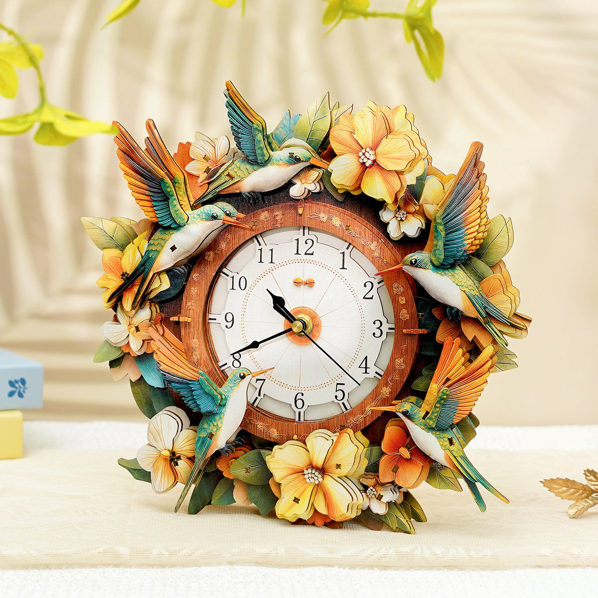 Garden Wingbeats 3D Wooden Puzzle Clock, Gift  for DIY Lovers, Home Decor