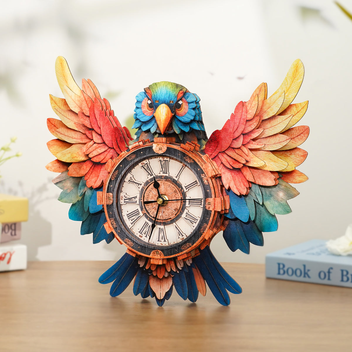 Colorful Parrot 3D Wooden Puzzle Clock, Gift  for DIY Lovers, Home Decor