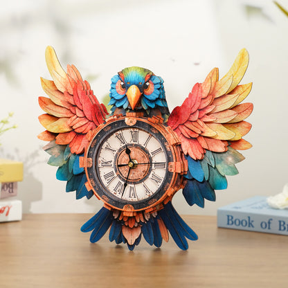 Colorful Parrot 3D Wooden Puzzle Clock, Gift  for DIY Lovers, Home Decor