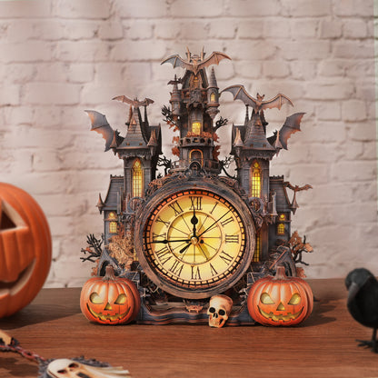 Spooky Castle 3D Wooden Puzzle Clock, Gift  for DIY Lovers, Home Decor