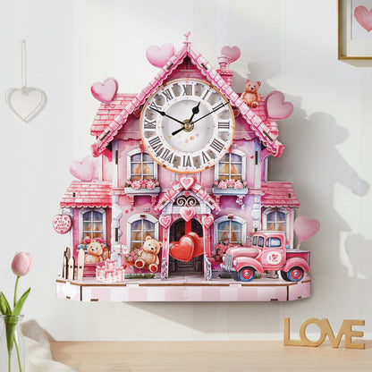 Sweet House 3D Wooden Puzzle Clock, Gift  for Valentine's Day, Home Decor