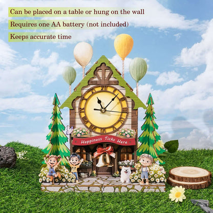 Balloon House 3D Wooden Puzzle Clock, Gift  for DIY Lovers, Home Decor
