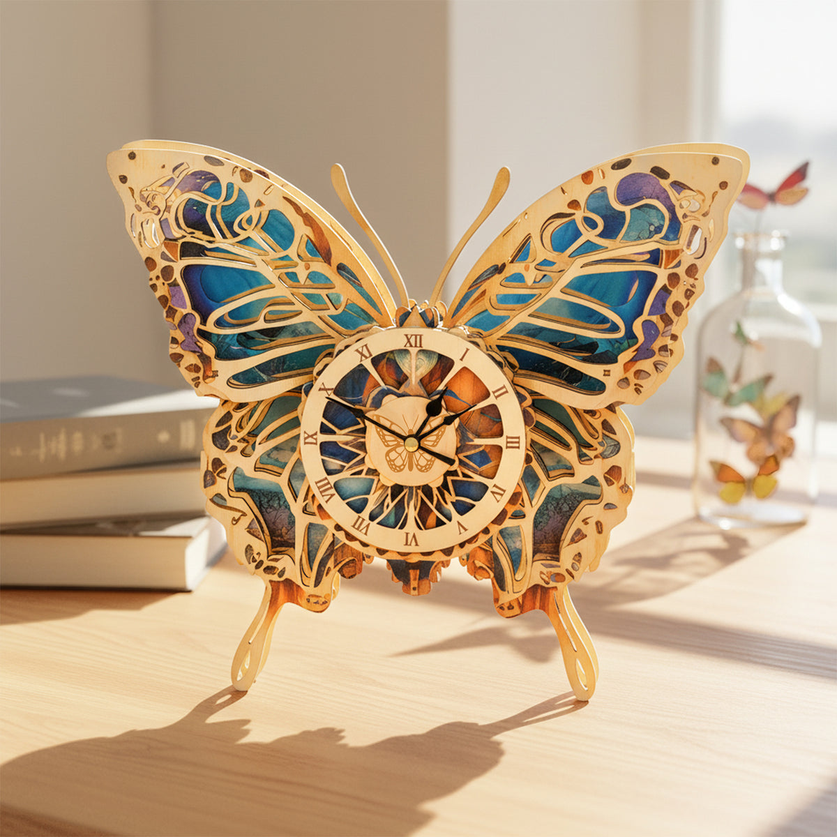 Butterfly 3D Wooden Puzzle Clock, Gift  for DIY Lovers, Home Decor