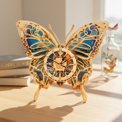 Butterfly 3D Wooden Puzzle Clock, Gift  for DIY Lovers, Home Decor
