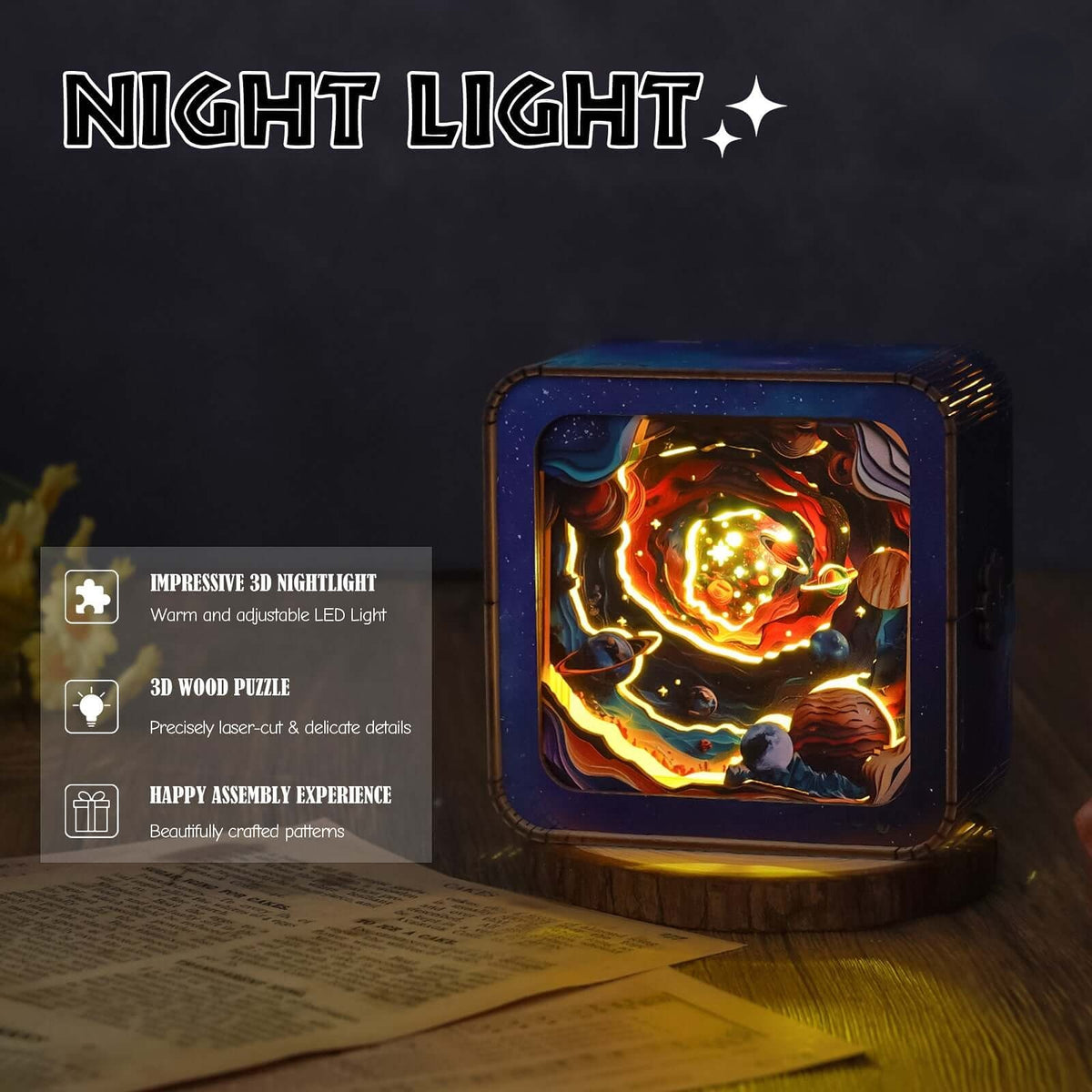 Cosmic Odysse - 3D Wooden Puzzle Night Light