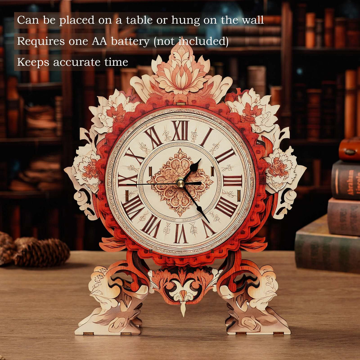 Flame Flower 3D Wooden Puzzle Clock, Gift  for DIY Lovers, Home Decor