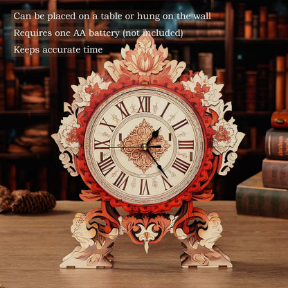 Flame Flower 3D Wooden Puzzle Clock, Gift  for DIY Lovers, Home Decor