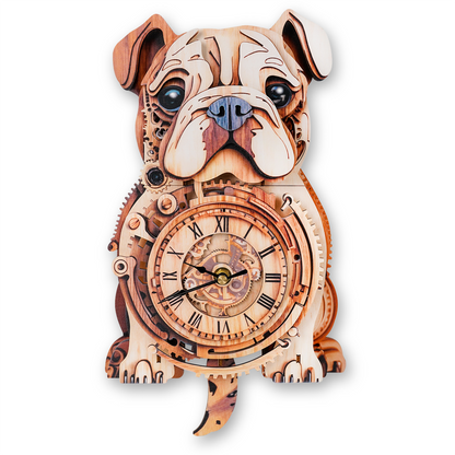 Bulldog 3D Wooden Puzzle Clock, Gift  for DIY Lovers, Home Decor