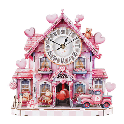 Sweet House 3D Wooden Puzzle Clock, Gift  for Valentine's Day, Home Decor