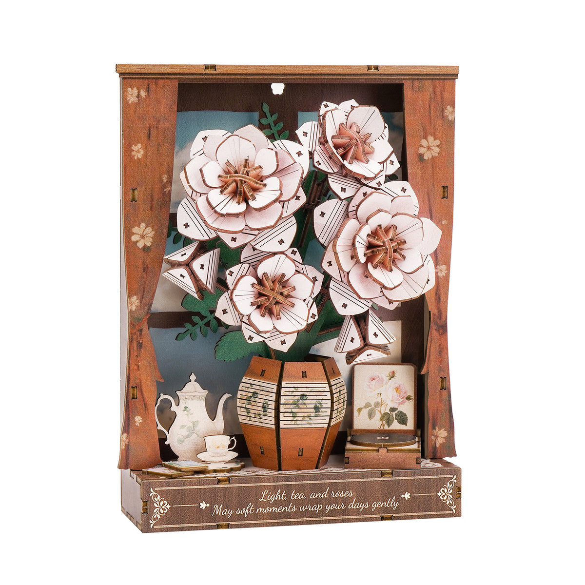 Crimson Whispers 3D Wooden Puzzle Painting, DIY Wall Art Craft Kit with Light