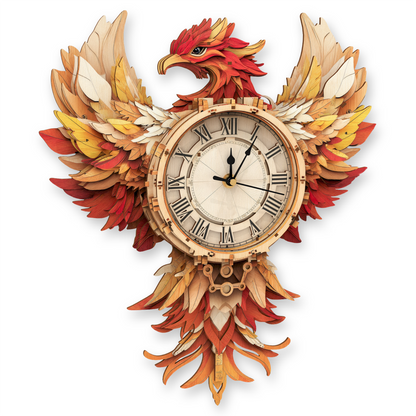 Elegant Phoenix 3D Wooden Puzzle Clock, Gift  for DIY Lovers, Home Decor