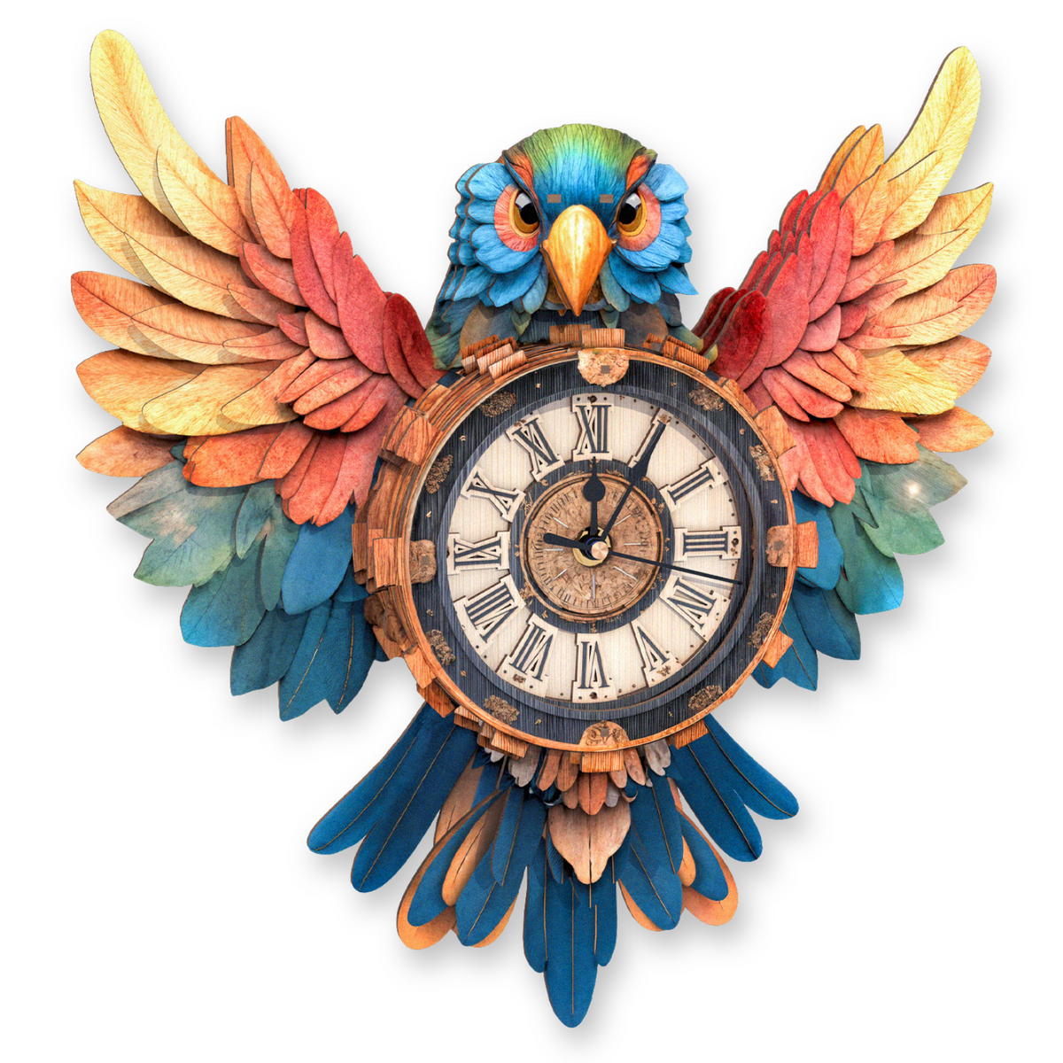 Colorful Parrot 3D Wooden Puzzle Clock, Gift  for DIY Lovers, Home Decor