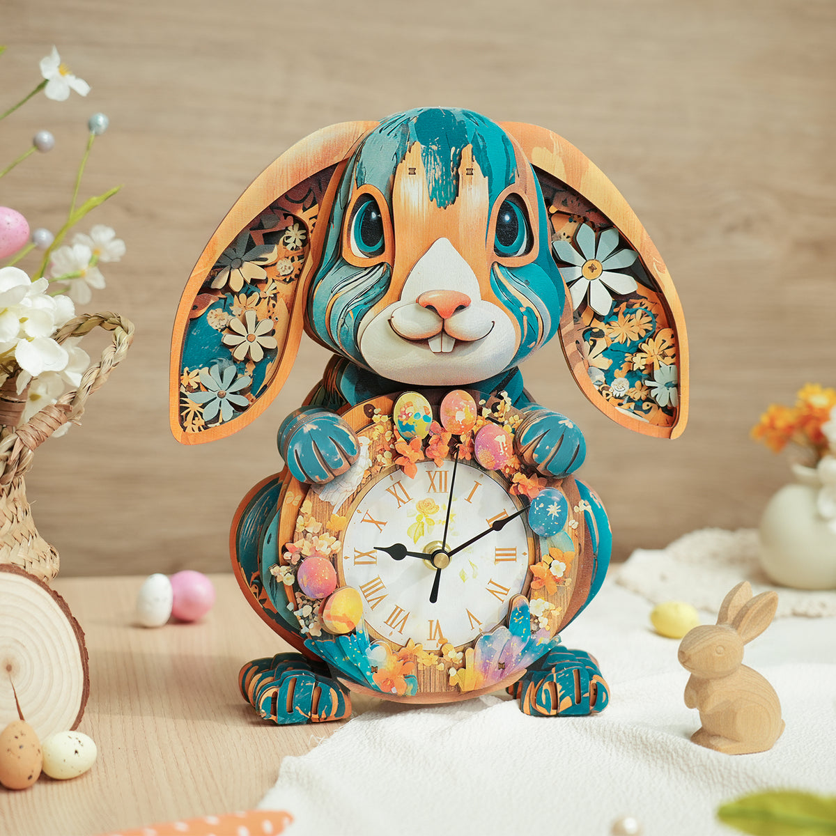 Easter Bunny 3D Wooden Puzzle Clock, Gift  for DIY Lovers, Home Decor